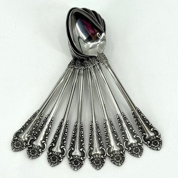 Voisin (Stainless)by CONTINENTAL SILVER Lot of 9 Teaspoons Floral MCM 6 3/8 inch - Picture 1 of 7